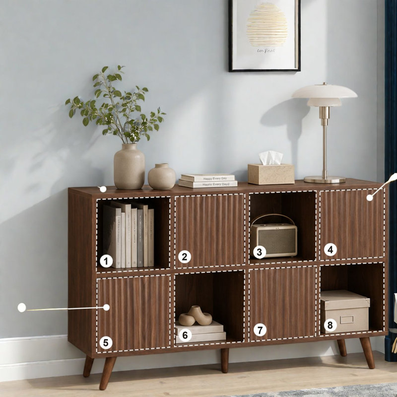 Bibliothèques cubiques avec rangement, rangement en panneau de fibres à densité moyenne noyer pour salon