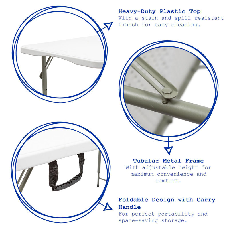 120cm Rectangular Adjustable Folding Table with 4 Chairs