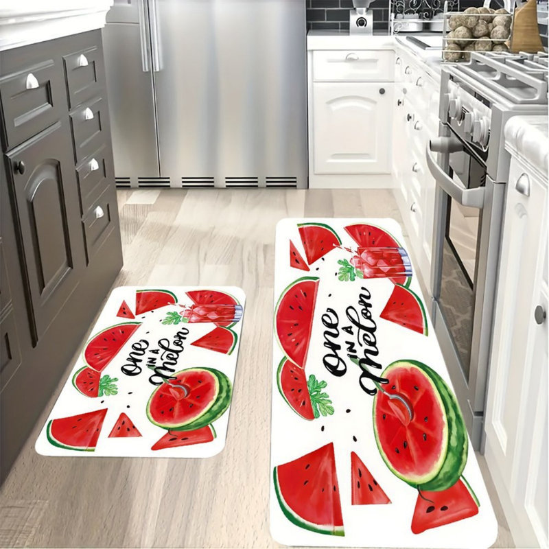 Tapis de cuisine rouge vif avec motif pastèque 2 pièces
