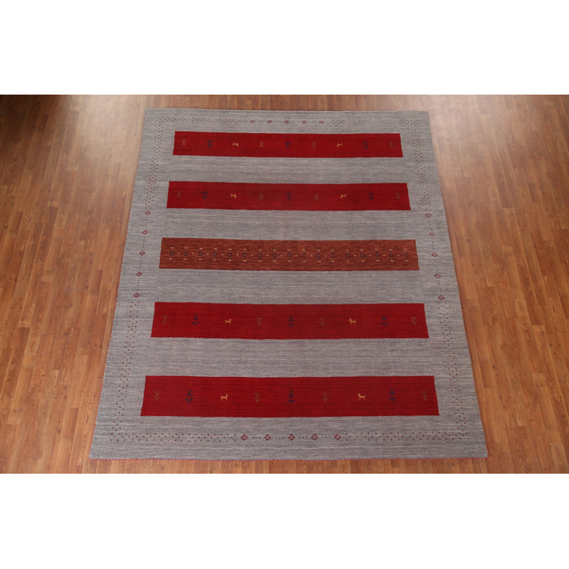 Tapis rayé gris Gabbeh 8 x 10