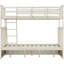 Lit simple superposé au dessus d'un lit double avec tiroirs de rangement, lit superposé en bois avec échelle et garde-corps - crème