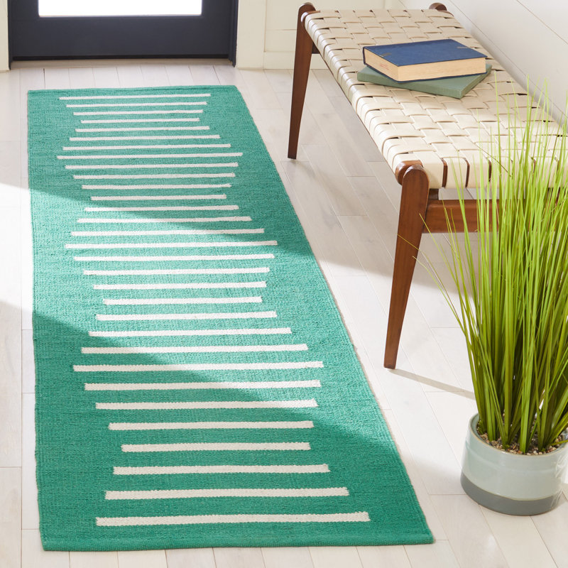 Estie Hand Woven Cotton Striped Rug, Runner 2'3" x 8'