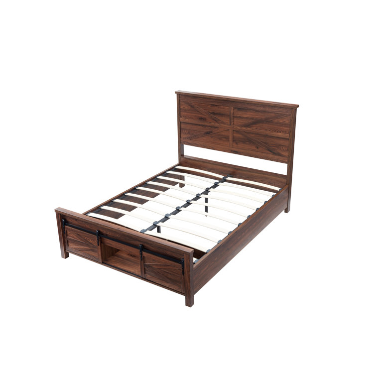 Argana Farmhouse Wood Bed Frame with Sliding Barn Door Storage Cabinets and Headboard