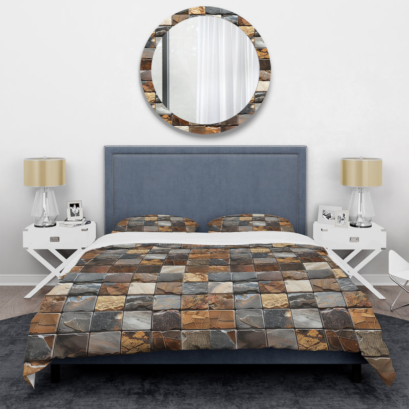 Ensemble de housse de couette Modern Brown Tile Mosaic Tiles V, Housse de couette simple et deux taies décorative