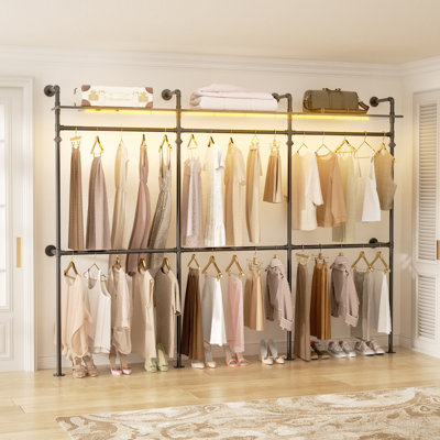 Jeremyiah Adjustable 118.3" Metal Pipe Clothing Rack Wall Mounted , Garment Rack