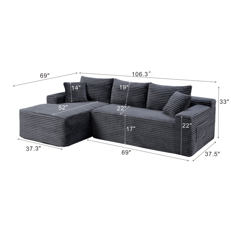 Canapé modulaire 106,3 po Cloud, Black Corduroy