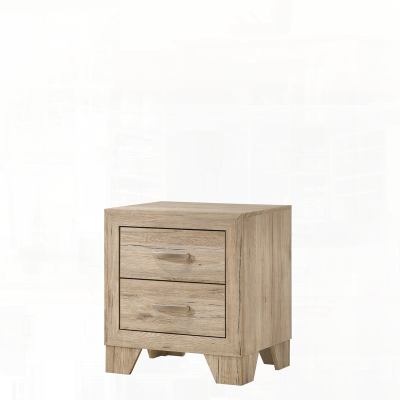 Table de chevet à deux tiroirs au fini naturel avec design transitionnel