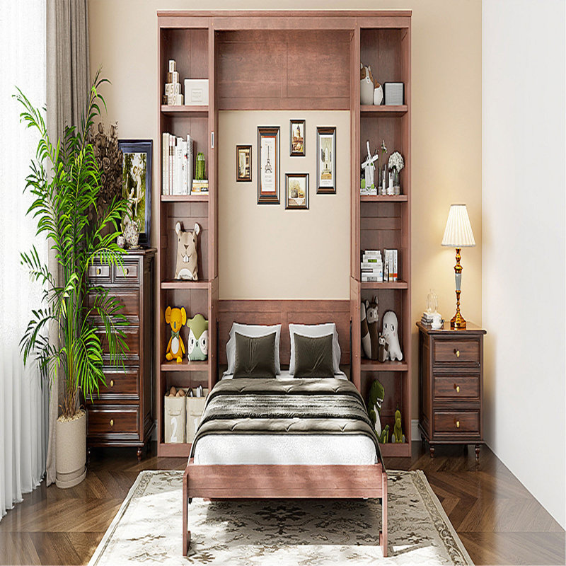 Grand lit escamotable avec bureau et bibliothèque, Dark Brown