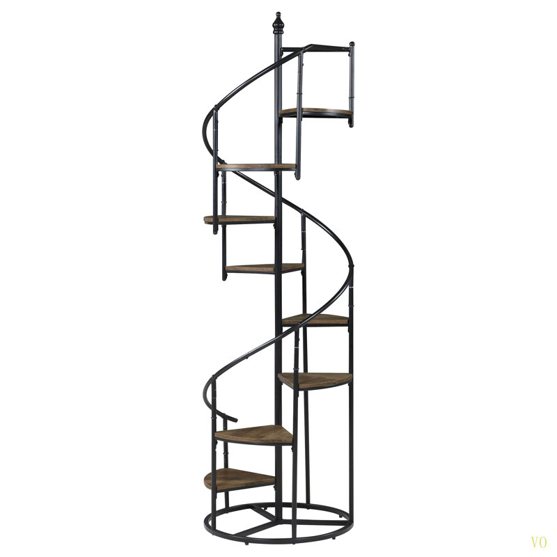 Bibliothèque d'escalier 69 pouces à 8 tablettes rustiques et industrielle, structure en acier de gros calibre 1 pièce
