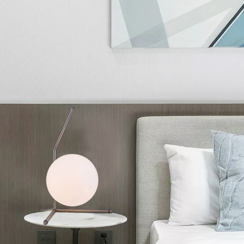 Modern 1 Light Globe Shade Table Lamp, Satin Nickel