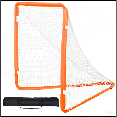 But de crosse, filet de crosse pour petits enfants 4 pi x 4 pi, but de crosse portatif pliable avec sac de transport, équipement de formation dans la cour à cadre en fer, installation rapide et facile, parfait pour l'entraînement des jeunes, orange