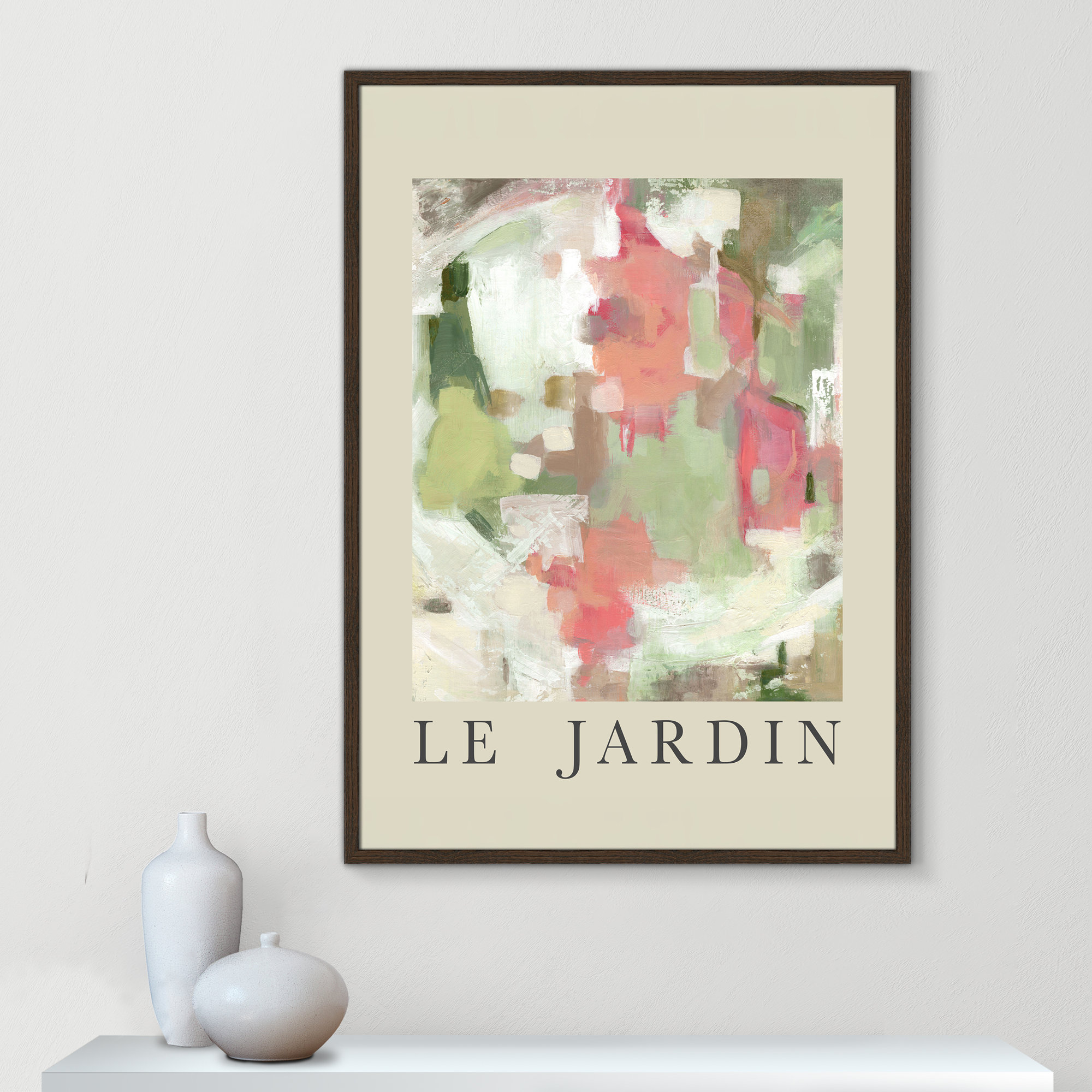 Botanical Poster Collection " Le Jardin " by Carol Robinson, 41.5" H x 29.5" W x 0.75" D, Walnut Single Picture Frame, No