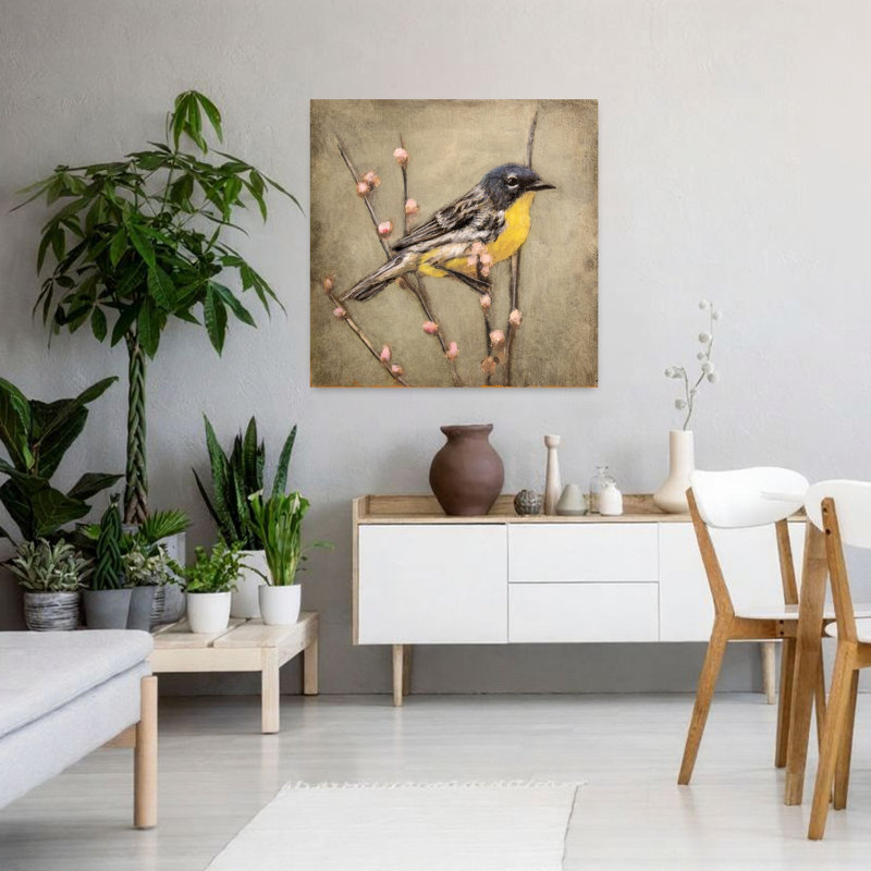 Joyeux printemps, oiseau contemporain, art mural, H 36 po x l 36 po