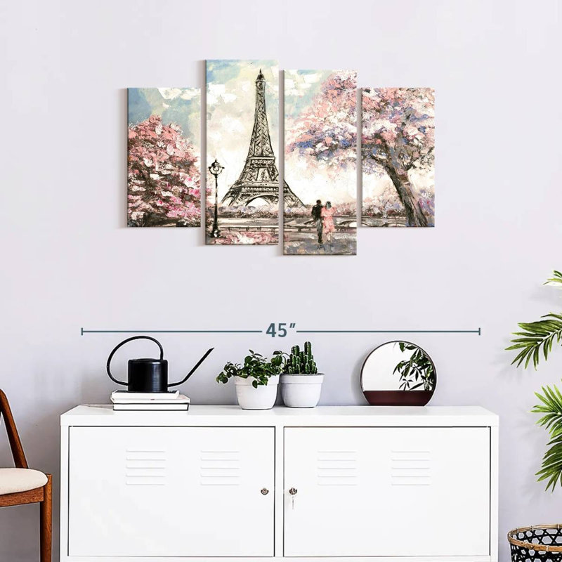 «Spring Lovers in Paris», reproduction de toile tendue 4 pièces, H 22 po x l 36 po x P 1 po