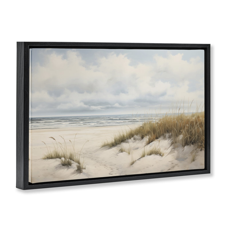  Toile flottante encadrée paysage marin avec herbes douces par Arlington Prints, H 17 po x l 25 po, Noir, noir, noir, noir