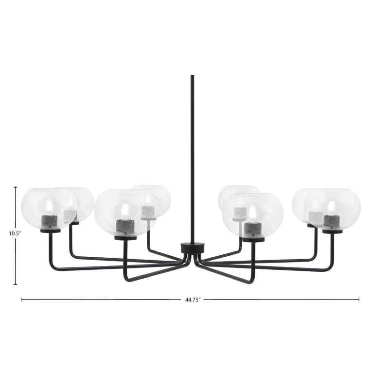 Lustre 8 lumières Amarmula, finition noir mat, verre transparent 7 ", Noir