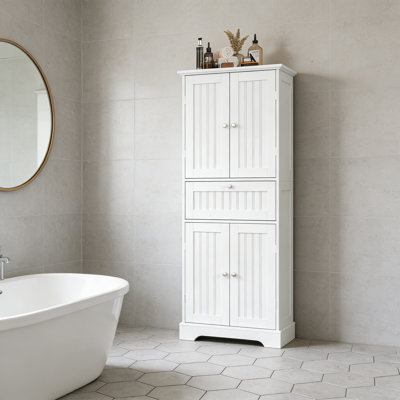 51" Tall Bathroom Cabinet With Drawer, Adjustable Shelves, 4 Doors, For Kitchen, Living Room, White