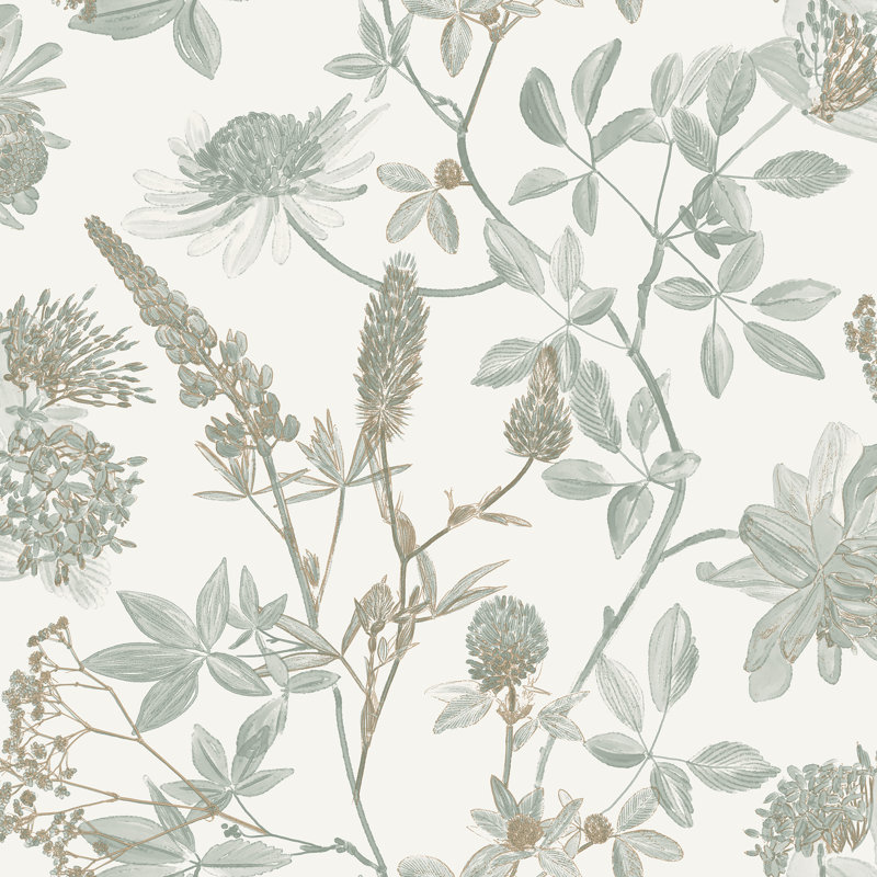 Papier peint branches botaniques, Vert clair
