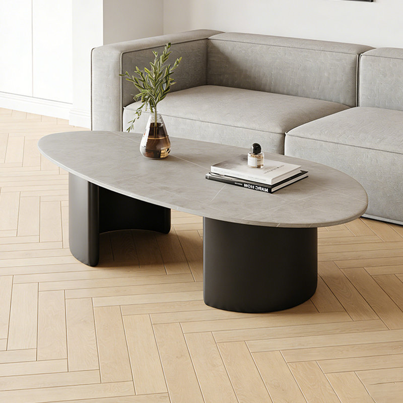 Table basse Modern Simplicity avec base en métal, H 15,74 po x L 51,18 po x l 27,55 po, Gris clair, Noir