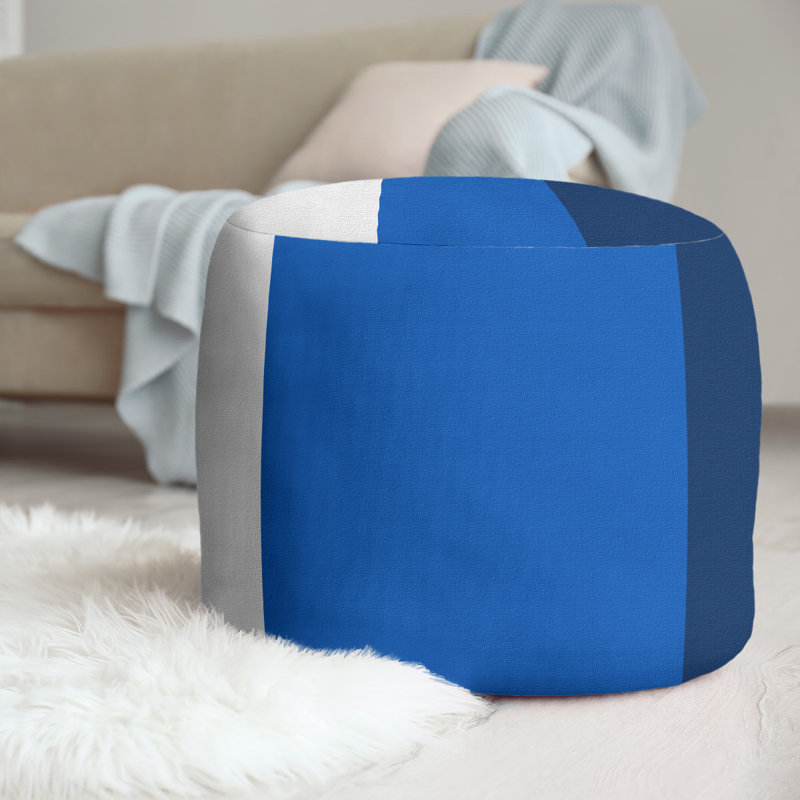 Upholstered Pouf, White/Royal Blue/Navy Blue