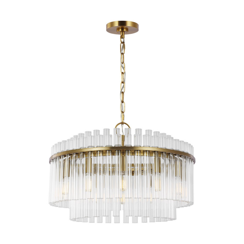 12 - Light Dimmable Drum Chandelier, Burnished Brass