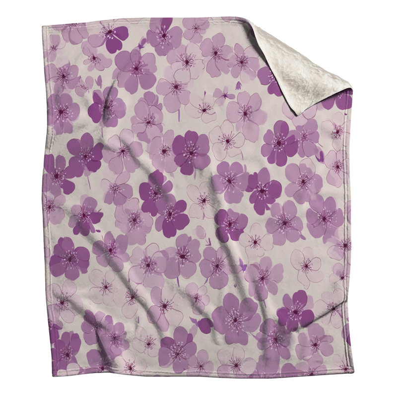 Jeté en molleton Fleurs - Jeté floral pour canapés ou lits, L 60 po x l 50 po, Floral mauve