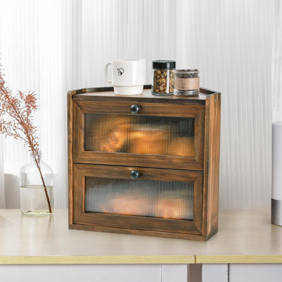 Wooden Bread Bin 2 Tier Rustic Food Storage Container With Acrylic Window Farmhouse Keeper Shelf Organizer For Loaves Pastries & Snacks (Brown)
