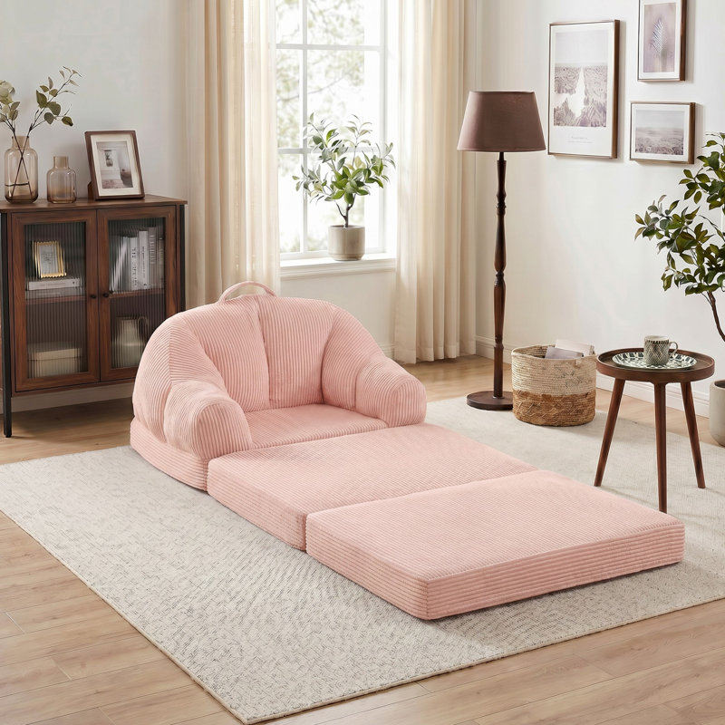 Fauteuil demi-tonneau rembourré d'appoint convertible, Velours côtelé rose