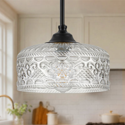 Luminaire suspendu à 1 lumière de 9,84 W avec abat-jour en verre embossé transparent et luminaire suspendu à hauteur réglable