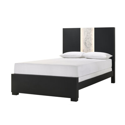 Contemporary Queen Panel LED Light Headboard Bed 1pc Black White Finish Wooden Bedroom Furniture