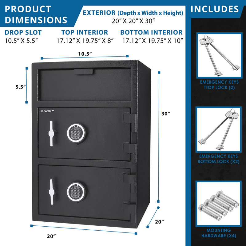 1.62 Cubic Ft Digital Keypad Two-Lock Depository Safe For Secure Deposits