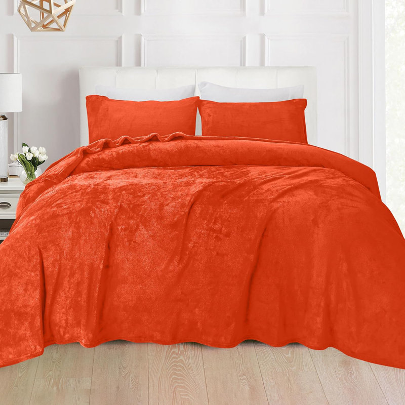 Ensemble de 4 valises pour chambre d'amis, Ensemble de draps pour lit double + 2 taies d'orei, Orange