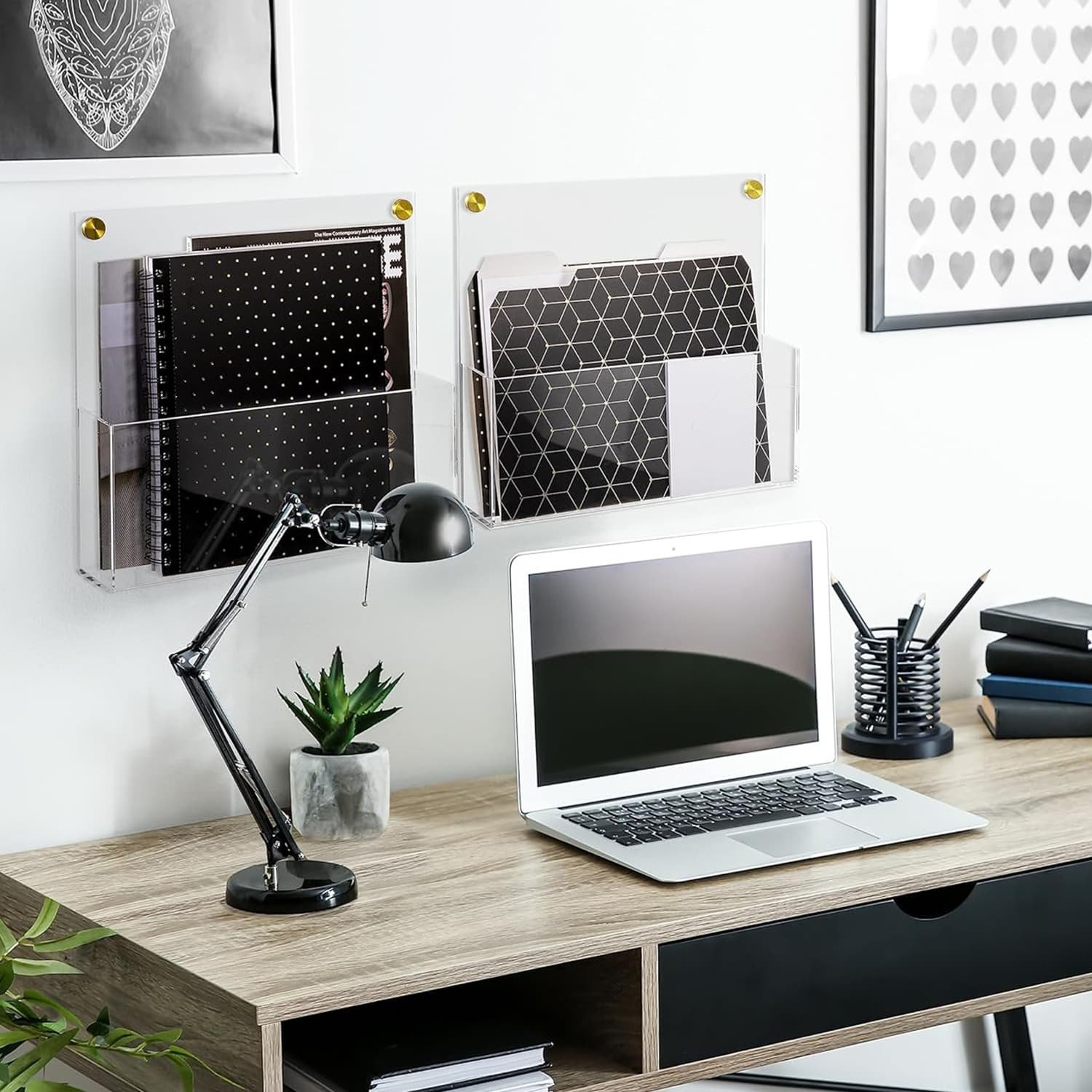 Organizer Documenti Scrivania Porte-dossiers En Acrylique Transparent Tasybox - 3 Sections, 22.9x16.5x16.5cm - Pour Bureau Ou Maison Rangement Bureau