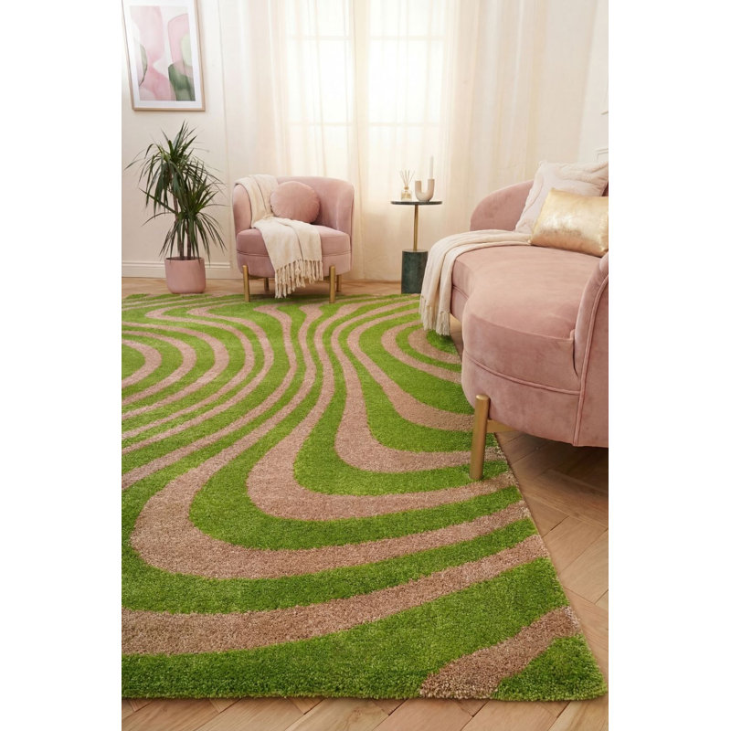 Joli Striped Area Rug Soft Dense Pile for Living Rooms and Bedrooms, Green/Pink, Rectangle 120 x 170 cm