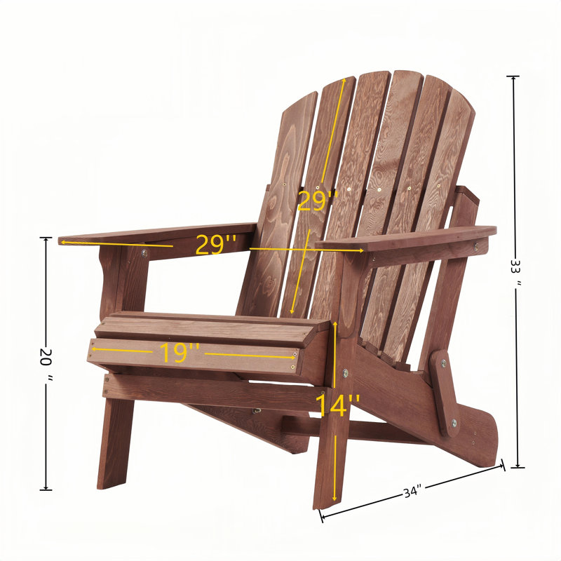 Chaise Adirondack pliante en bois pour l'extérieur avec dossier et siège pré-assemblés, Brun