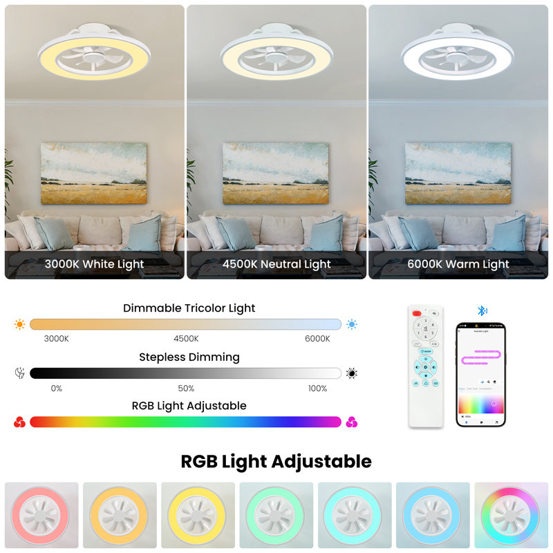 20" Modern Rgb Ceiling Fan