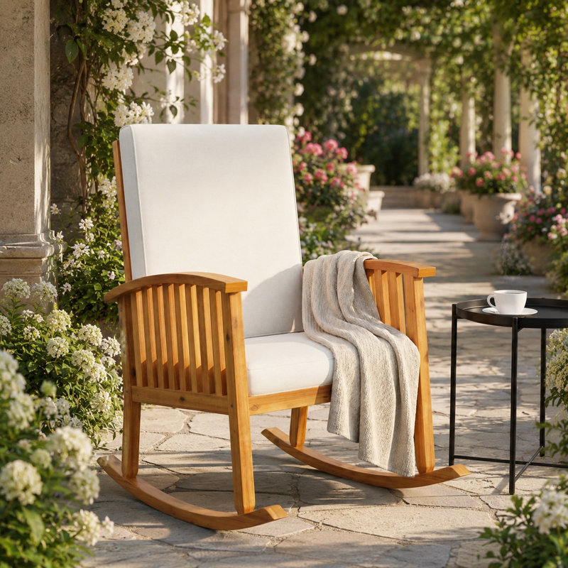 Chaise berçante d'extérieur en bois d'acacia massif, Brown