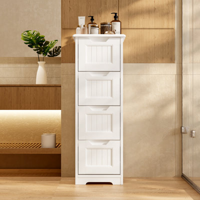 Free-standing Bathroom Cabinet with 4 Drawers, White Linen Cabinet