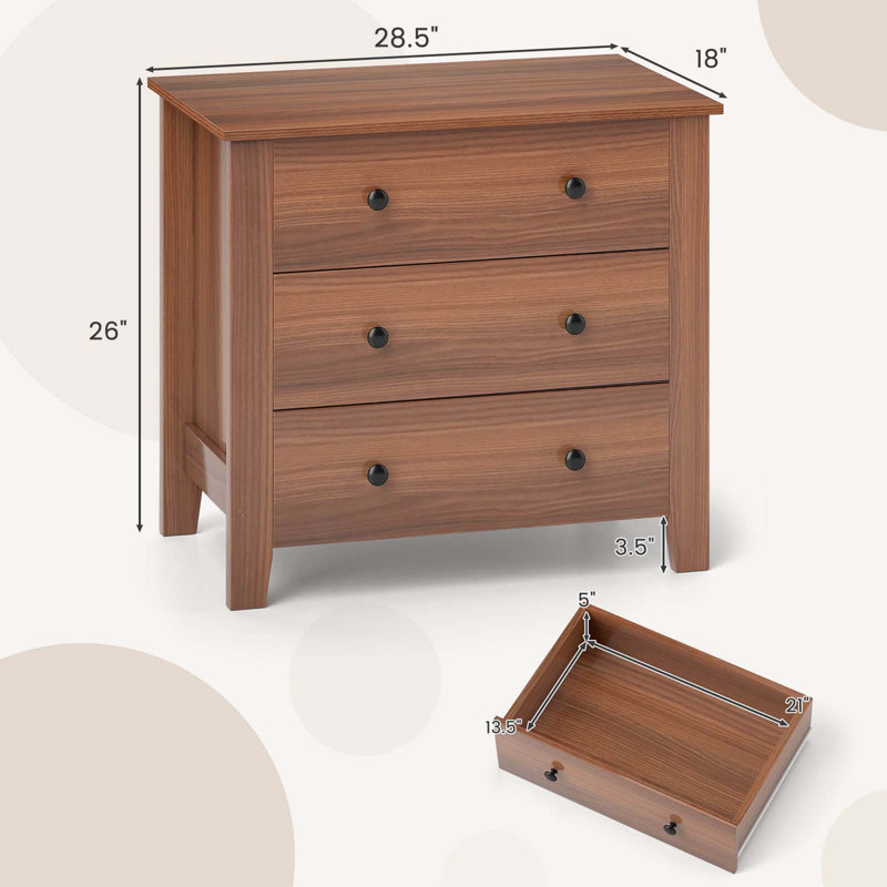 Table d'appoint 2 tiroirs 3 tiroirs avec poignées pratiques, Brun
