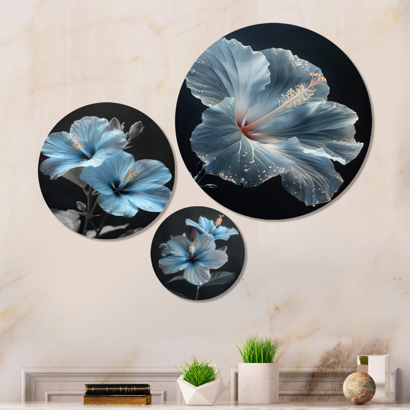 Blue Crystal Hibiscus Botanical Beauty I - White Hibiscus, impression sur métal 3 pièces