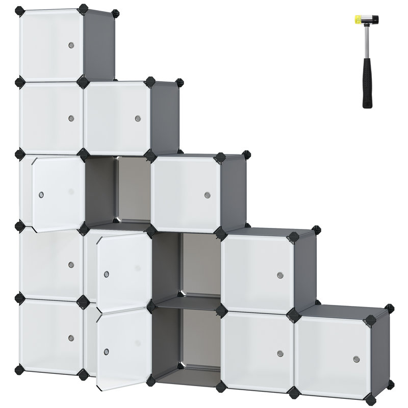 16 Pair Stackable Shoe Storage Cabinet, Grey/White