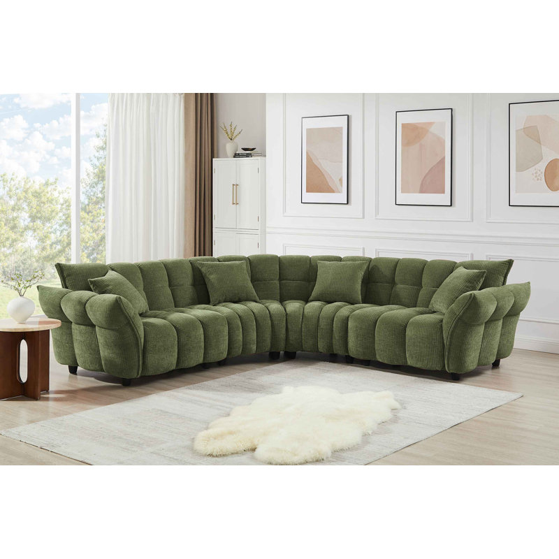 Canapé en forme de L Marigold de style moderne l 112,6 po Minimore, Chenille verte