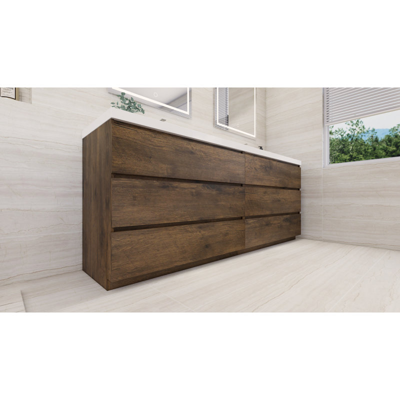 Ferrari 83.5'' Double Bathroom Vanity with Acrylic Top, Rosewood