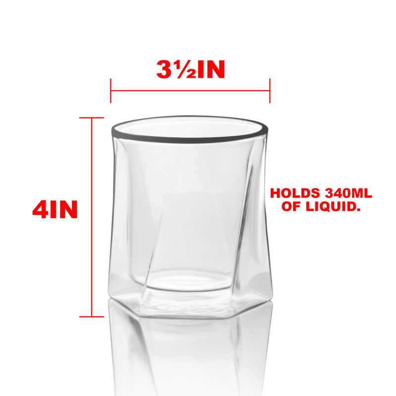 LEMONSODA Double Wall Hexagon Lead-Free Crystal Whiskey Glasses Set of 4