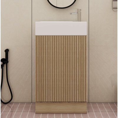 Meuble-lavabo compact de 18,6 pouces avec meuble-lavabo et porte-papier hygiénique à deux niveaux avec porte à fermeture silencieuse à gauche ou à droite