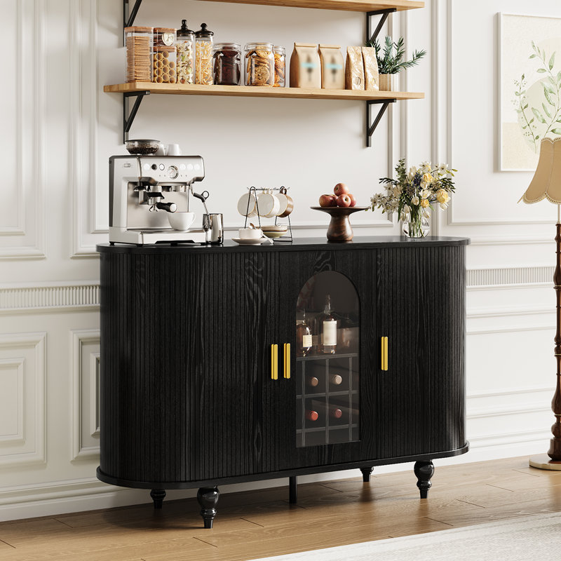 Meuble-bar avec rangement, console de bar à porte coulissante pour bouteilles et verres à vin, design compact - Noir, Noir