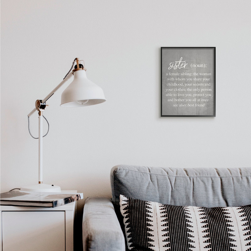 Motif gris de phrases inspirées de la famille Sister, Giclée encadrée noir minuit, H 14 po x l 11 po