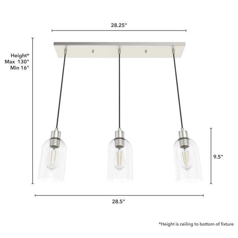 Lochemeade 3 Light Linear Cylinder Pendant, Brushed Nickel, Clear