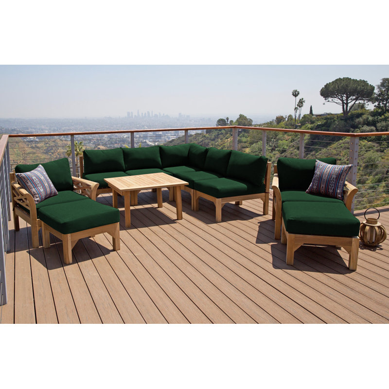 Ensemble de conversation modulaire en teck 10 pièces avec table de conversation de 36 po Monterey, Vert forêt