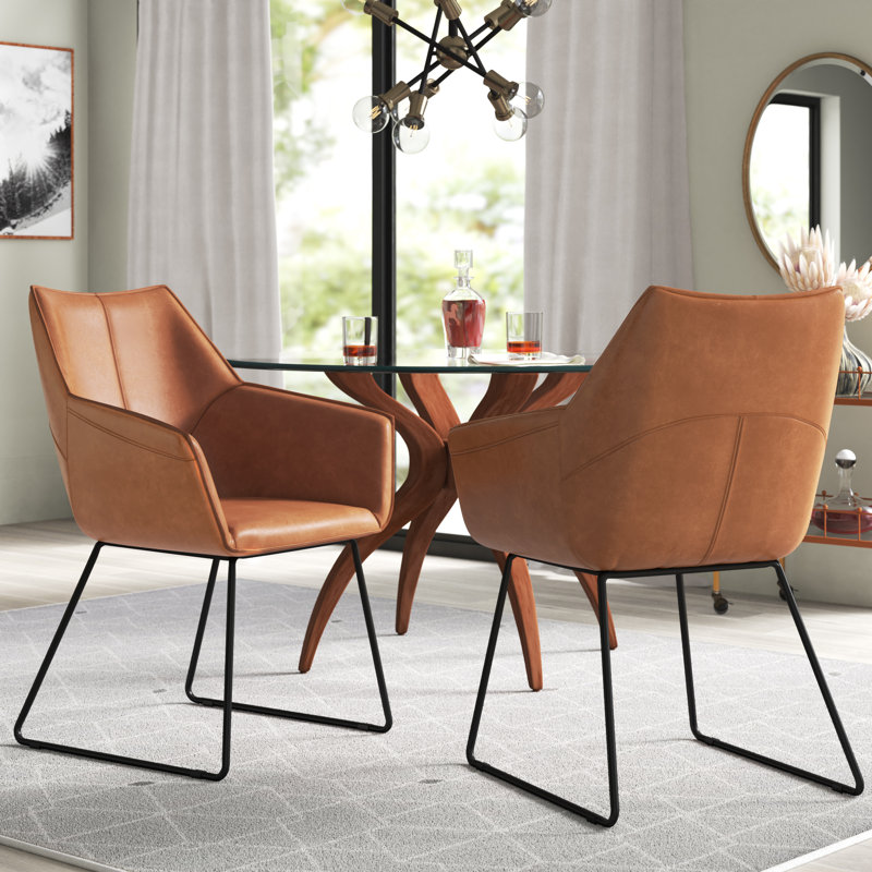 Roughton 19.75'' H Upholstered Metal Armchair, Faux Leather Brown